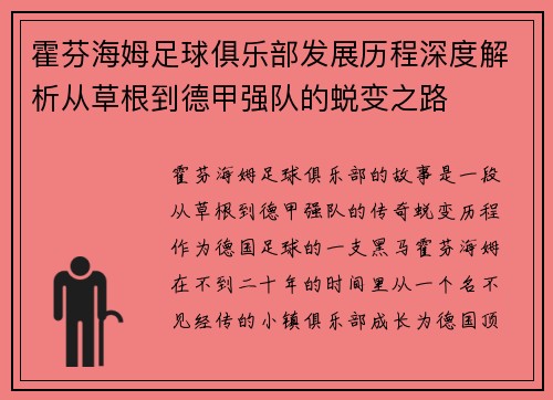 霍芬海姆足球俱乐部发展历程深度解析从草根到德甲强队的蜕变之路